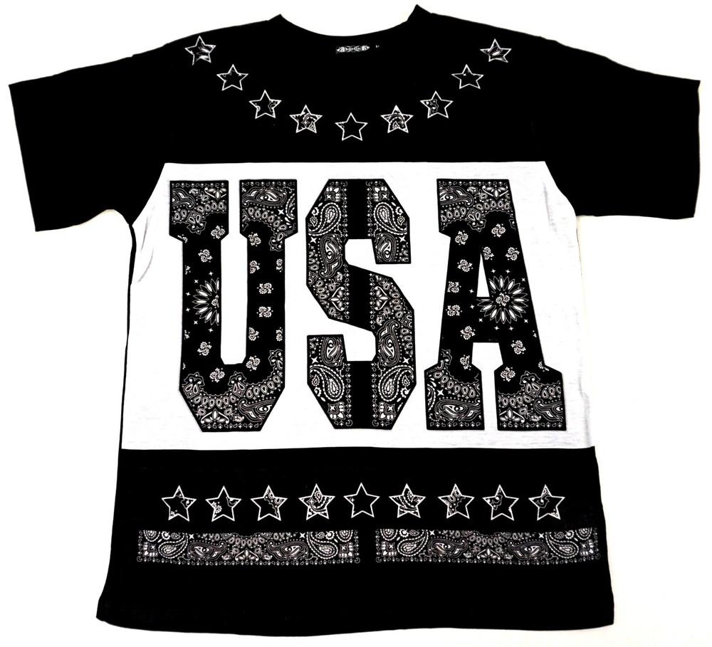 USA Paisley Bandana Sublimation T-shirt Urban Hip Hop Adult Mens  Black New Unisex T-Shirt XXXXL