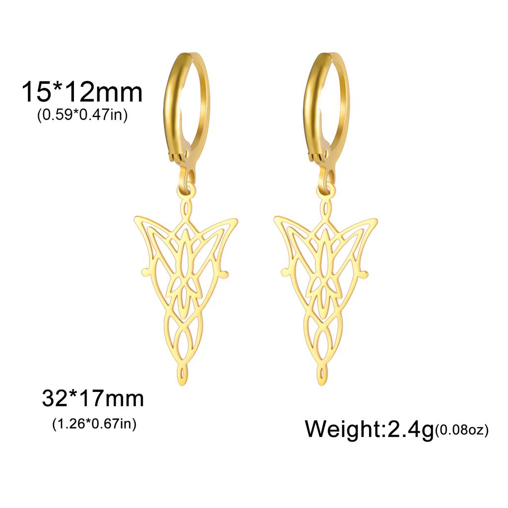 The Lord of the Rings Pendant Earrings Stainless Steel Elf Princess Sacred Geometry Pendant Retro Earrings Jewelry Gifts