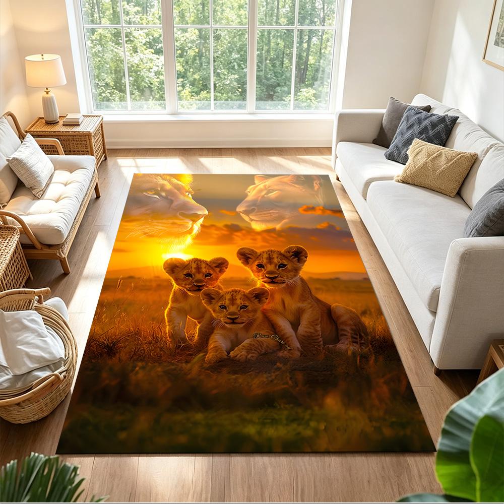Lion Family Bonding Moment Non-Slip Home Carpet Design for Office Decor Living Room Gift