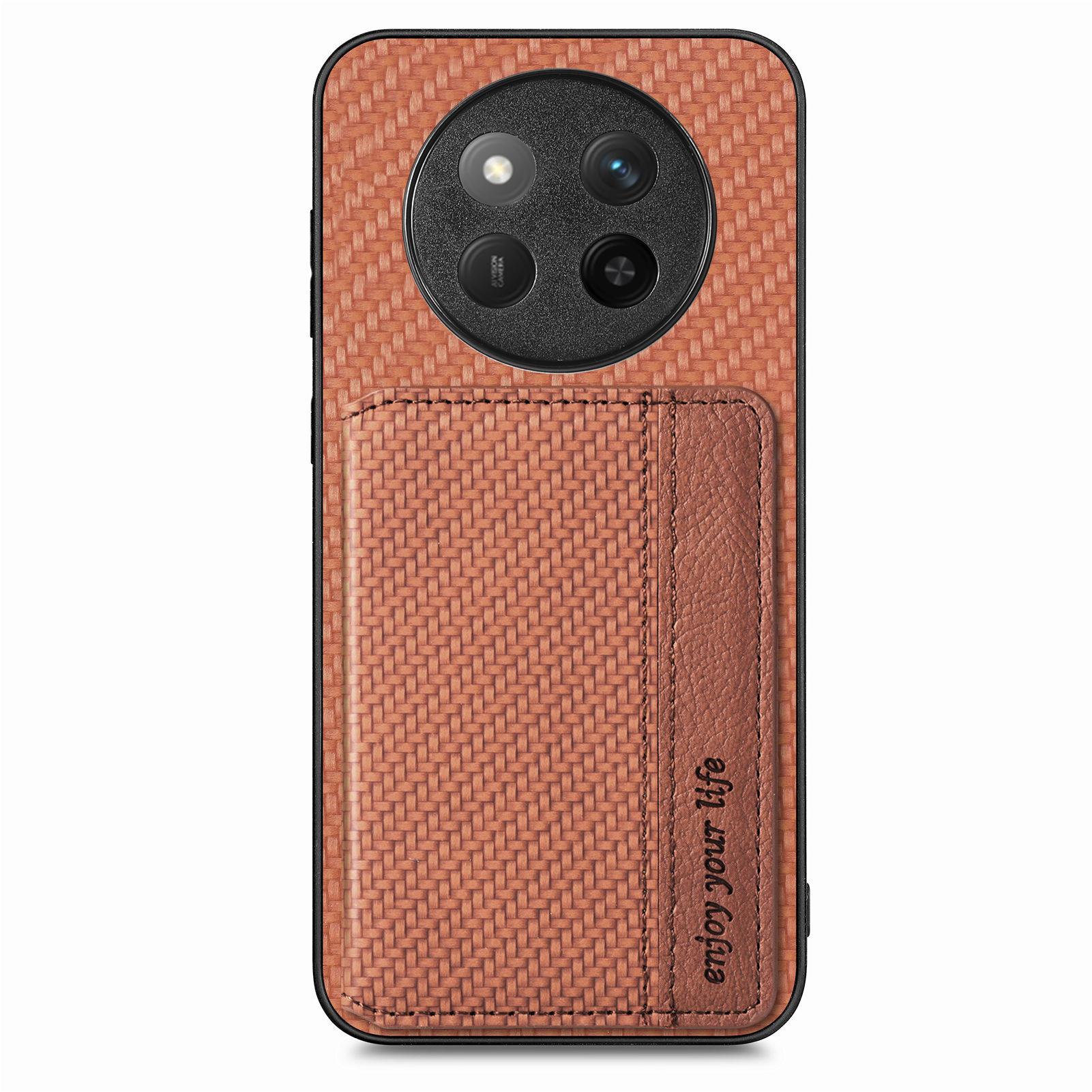 

For Honor X60 Pro 5G Case RFID Blocking Carbon Fiber Leather Phone Back Cover with Card Holder Brown