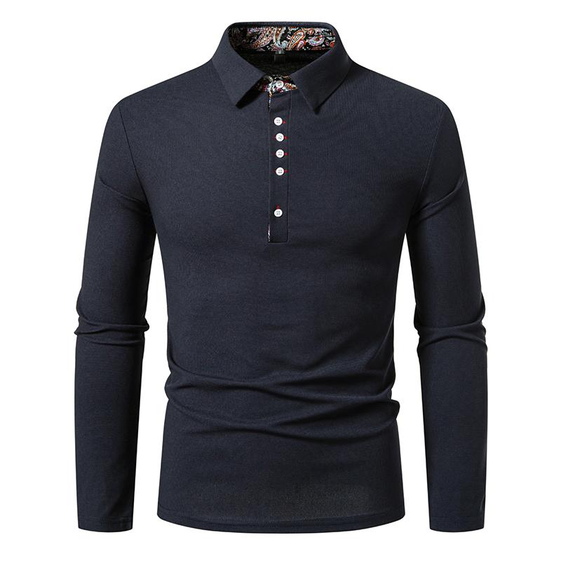 Fashion Paisley Color Block Men's Polo Shirts Solid Color Long Sleeve Polo Shirts For Men New Autumn Social Business Polos Male
