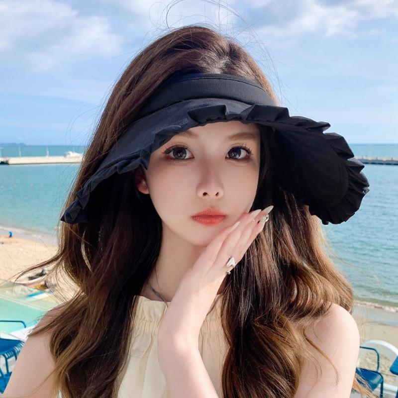 Women'S Uv Protection Empty Top Sun Hat Fashion Ruffle Edge Headband Shell Hat Outdoor Sun Protection Travel