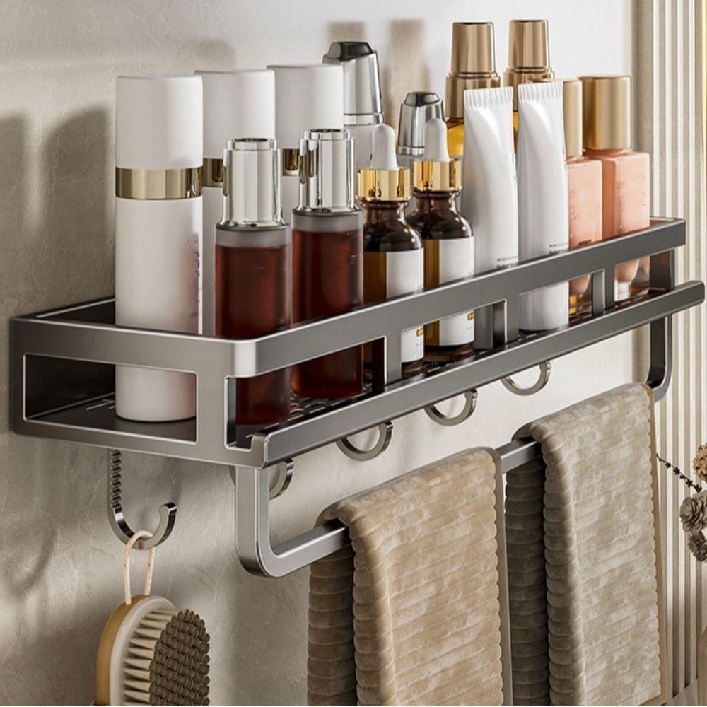 Aluminiumlegierung Badezimmerregal Rechteckform Ohne Bohren Lagerregal Rostfrei Platzsparend Eckregal Duschraum