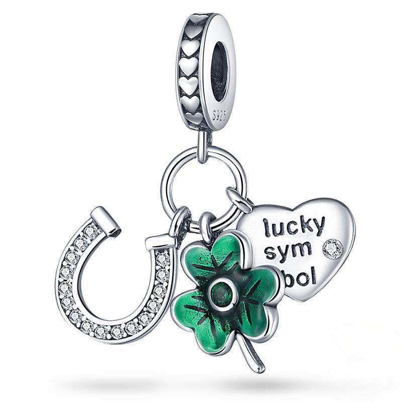 925 Sterling Silver Green Series Four Leaf Clover Lucky Butterfly Pendant Fit 4MM hole diameter Bracelet Charm Beads DIY Jewelry