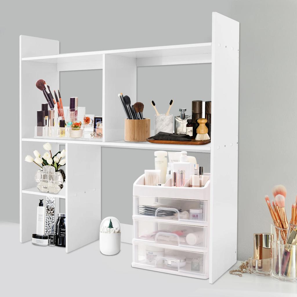 Scaffale Organizzatore da Scrivania Moderno in PVC Bianco con 5 Scomparti Multi-Formato, Porta Documenti Scaffale Portaoggetti per Ufficio, Casa, Scuola e Caffetteria
