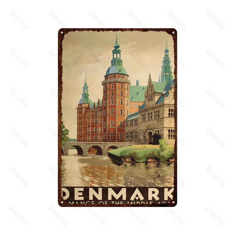 Paris Roma England City Metal Sign Vintage Metal Plaque Travel Tin Poster Scenic Decor for Bar Home Wall Decor Landscape Plat