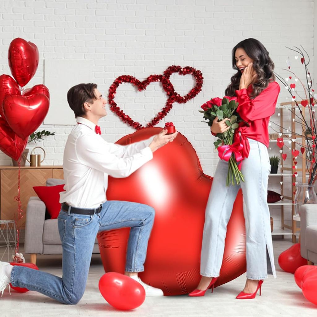 Riesiger, 63 Zoll großer, herzförmiger Aluminiumfolienballon, der für Heiratsanträge am Valentinstag, Hochzeitstage oder als Geburtstagsdekoration verwendet wird
