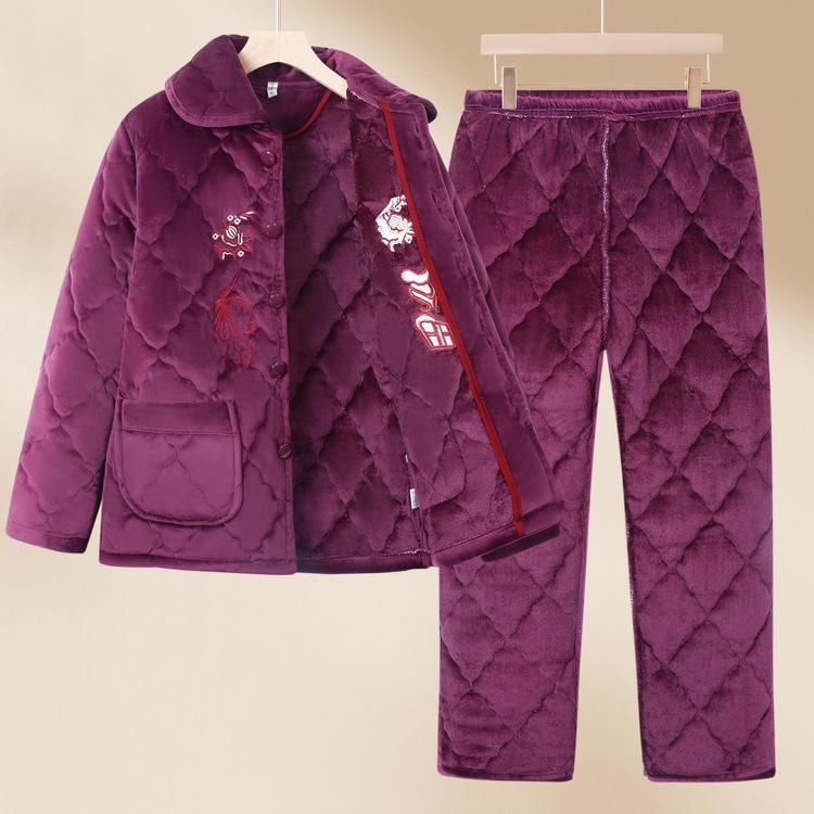 Giacca Invernale della Nonna Plus Velluto Ispessito Donna Mezza Età e Anziani Tuta Calda Madre Autunno e Inverno Vestiti per la Casa Vestiti per Anziani