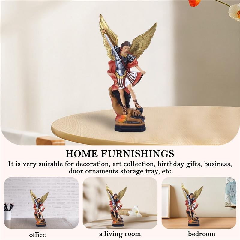 Resin Religious Angel Sculpture Desktop Ornament Holy Angel Michael Sculpture Christmas Gift Home Decor for Office Study