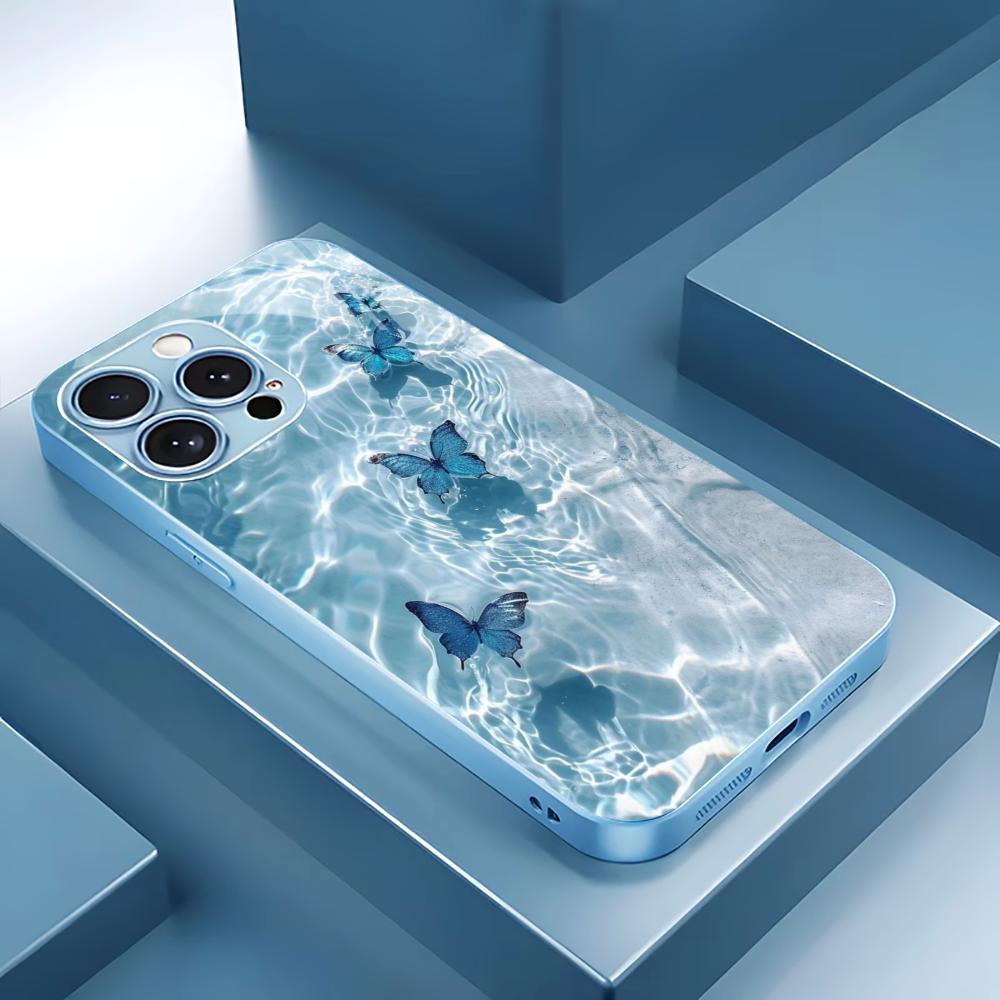 Ocean Butterfly Man Madam Protect PhoneCase Glass PhoneCase for iPhone 17 16 15 14 13 12 11pm Pro Plus Dropresistant cellphone