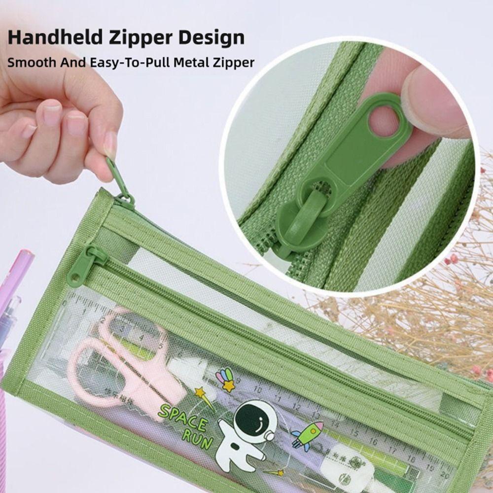 Transparent Pencil Case Mesh Stationery Bag Durable Stationery Storing Bag  Students