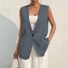 Women's Casual Summer Work Suit Vest Sleeveless V Neck Single Button Solid Color Jacket