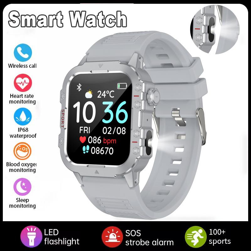 New Outdoors Smart Watch LED Flashlight IP68 WaterProof Multi-Sport Mode Heart Rate Blood Oxygen Monitoring Men Smartwatch