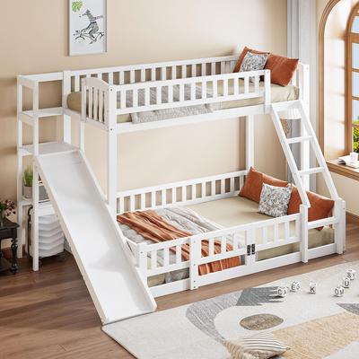 Beliche Cama Infantil 90x200/140x200 Cama Alta Escorrega Degraus Prateleiras Estrado Porta Extensível Branco (sem colchão)