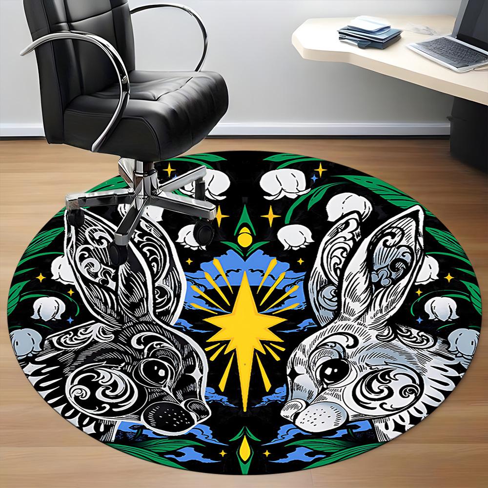 1pc Easter Bunnies Office Round Area Rug, Under Office Chairs Bedroom Living Room Home Decor, Room Deco