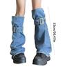 Harajuku Blue Leg Covers with Buckled Strap Washed Jeans Leg Warmer Flared Socks