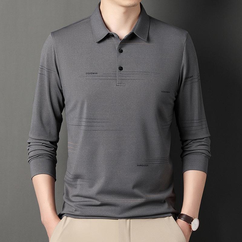 New Dad Wear Men's Lead Long-Sleeved T-shirt Men's Real Pocket Top Striped Men's Polo Shirt with Pockets