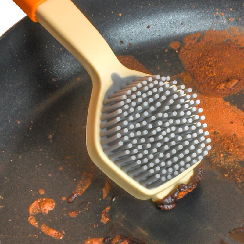 Cleaning Brush Kitchen Soft Plastic Long Handle Silicone Brush Dishes Scrub Pots Brush Decontamination Cleaning Brush