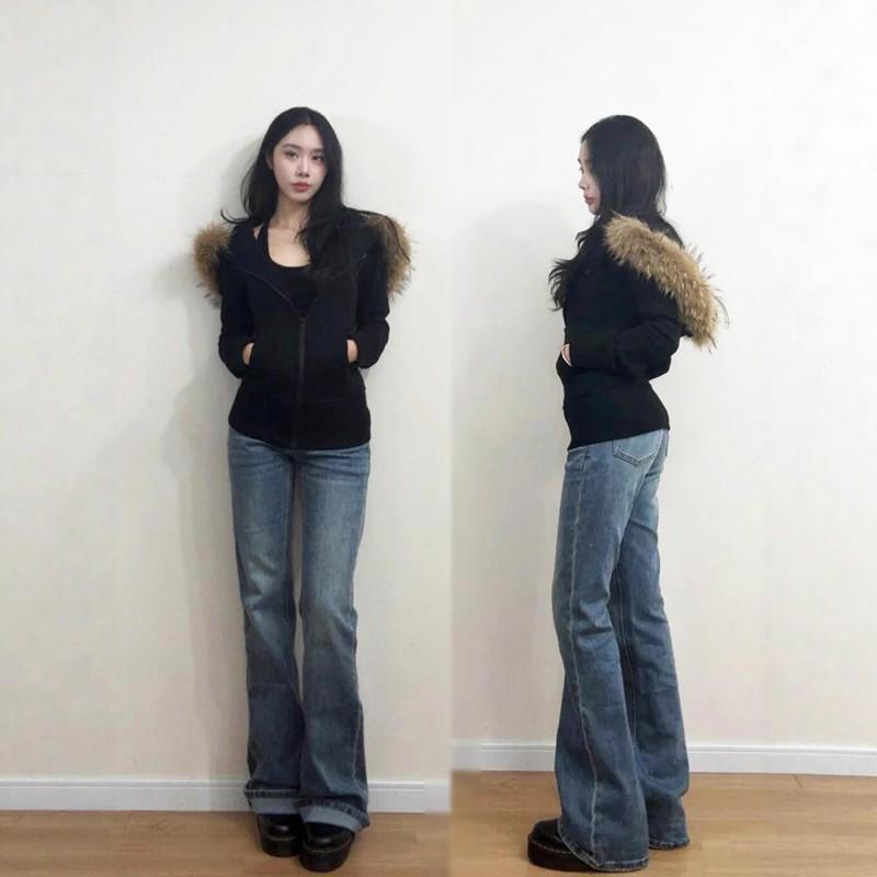 Womens Slim Fit Zip-Up Hoodie With Fur Collar Solid Color Casual Long Sleeve Top