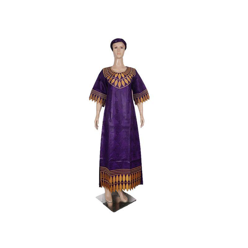 African Summer Women's Clothing Plus Size Full Craft Fragrant Figured Cloth Embroidered Robe Half Sleeve Ethnic Style Dress with Headscarf
