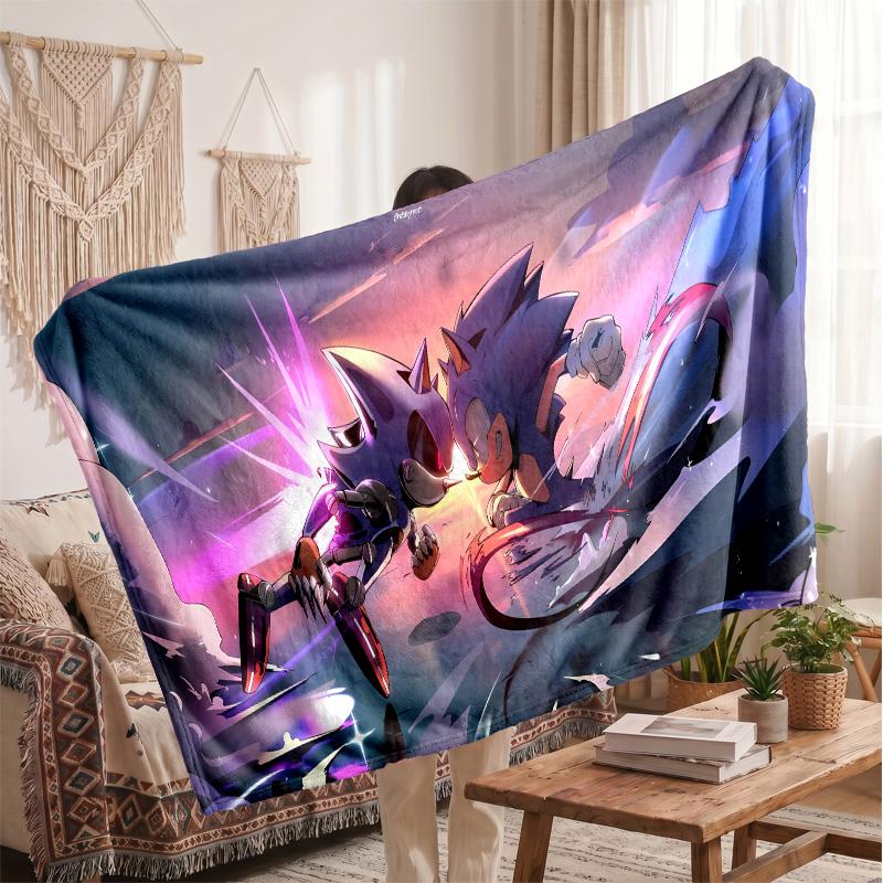 Sonic the Hedgehog Printed Flannel Blanket, Skin Friendly Warm Throw for Indoor Couch Bed Daily Use