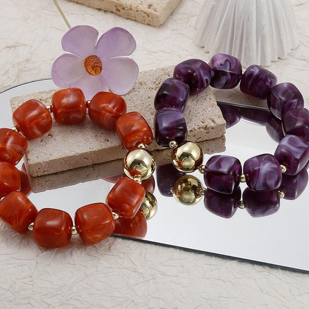 Acrylic Square Beads Bracelet Colorful Stack Hand Chain Elastic Geometric Bracelet Party Jewelry
