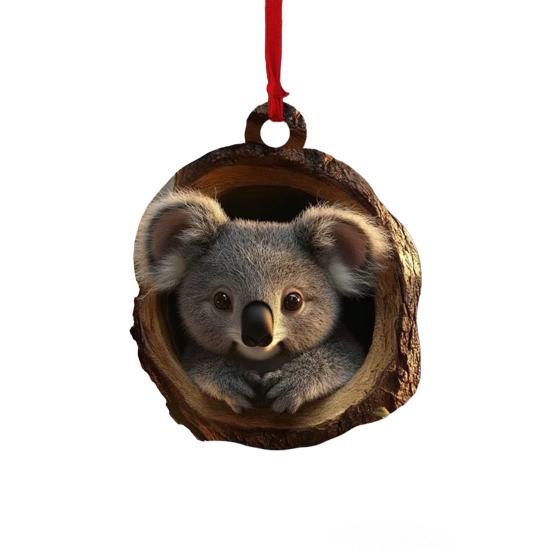 Forest Animal Christmas Ornament 2D Acrylic Owl Raccoon Koala Squirrel Xmas Tree Hanging Decoration for Tree Home Party Decor