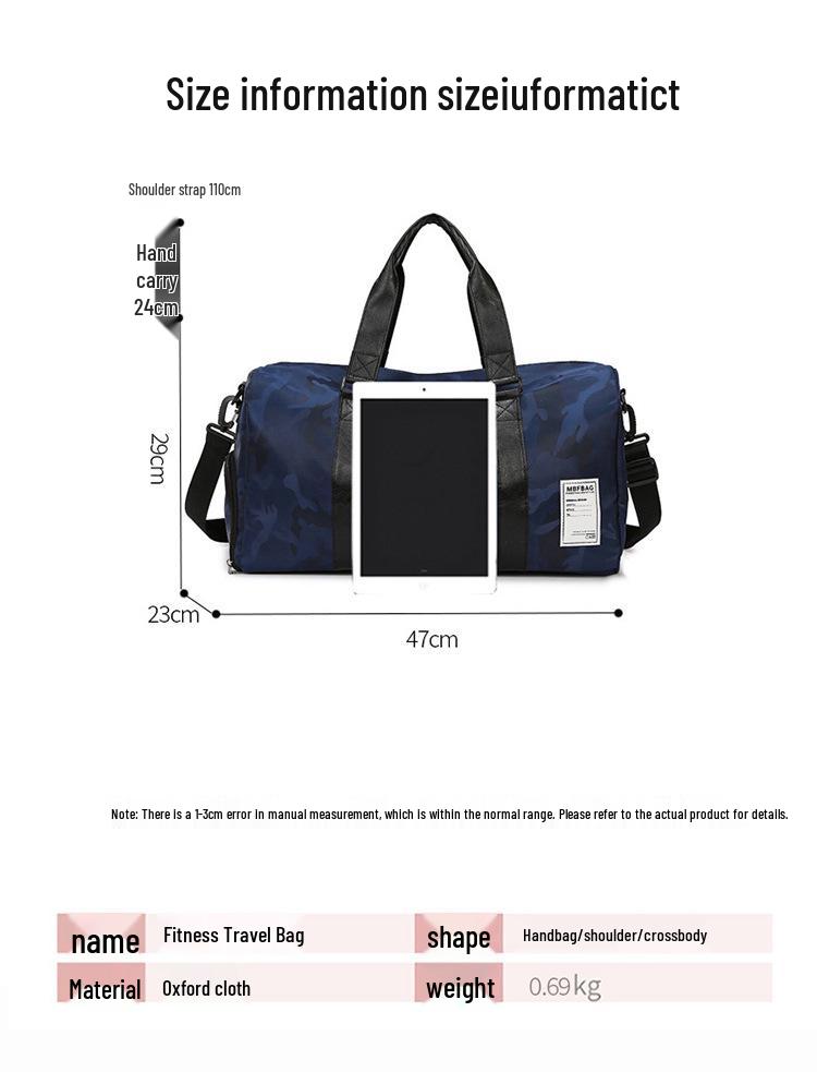 Large Capacity Travel Bag with Shoe Compartment, Wet/Dry Separation, for Sports, Swimming, and Fitness