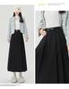 High-Waisted Coffee Wool Skirt for Women, Autumn-Winter Style, Pleated A-Line, Petite Fit, Mid-Length, Perfect Drape