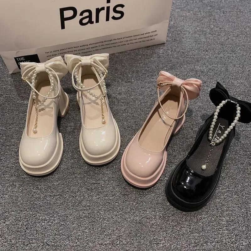 Sweetbow Women's Spring 2025 New Thick-soled High-heeled Shoes Coarse Heel Increase Wedding Shoes Maid Honor