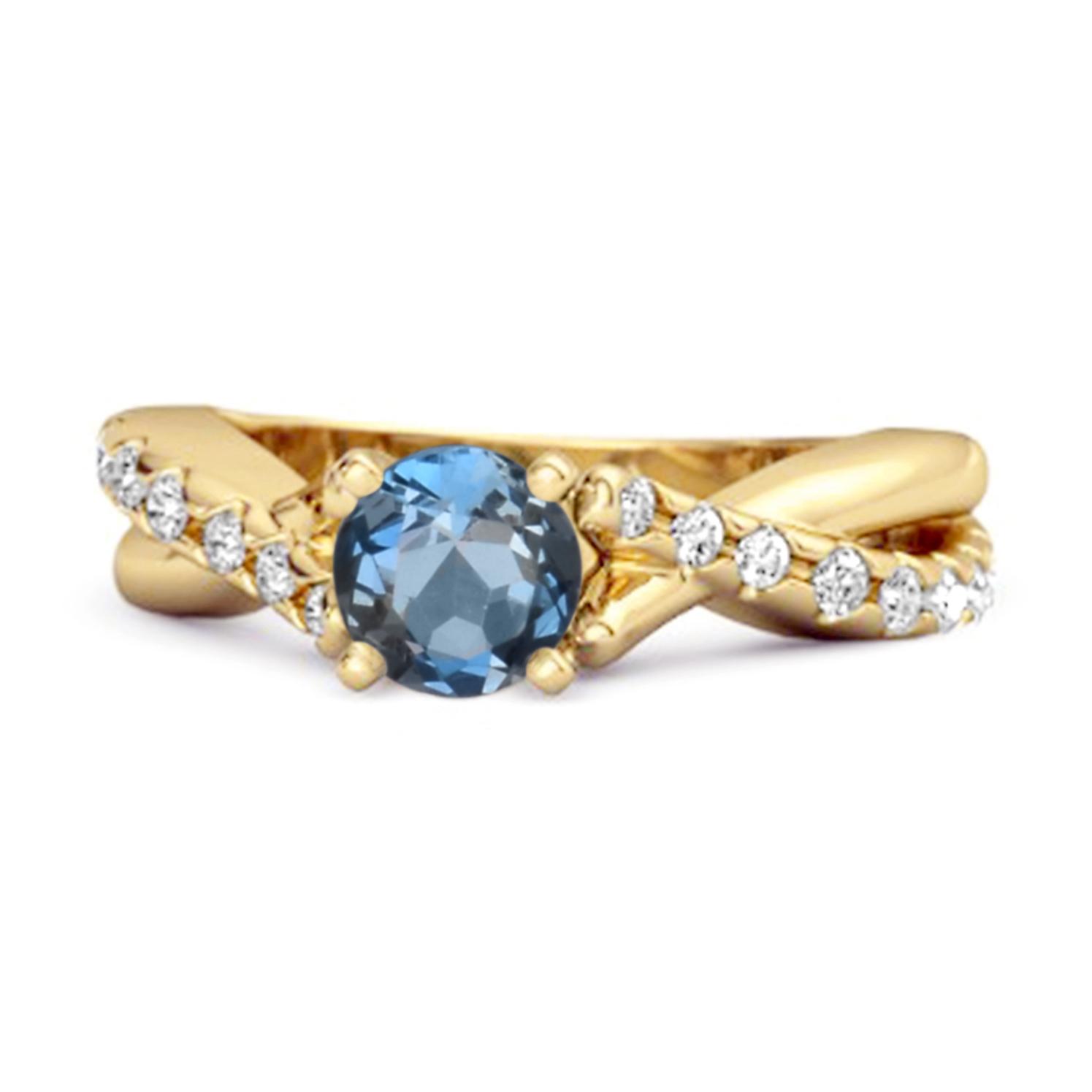 London Blue Topaz Crisscross Stackable Ring - 925 Sterling Silver Gold Vermeil 6