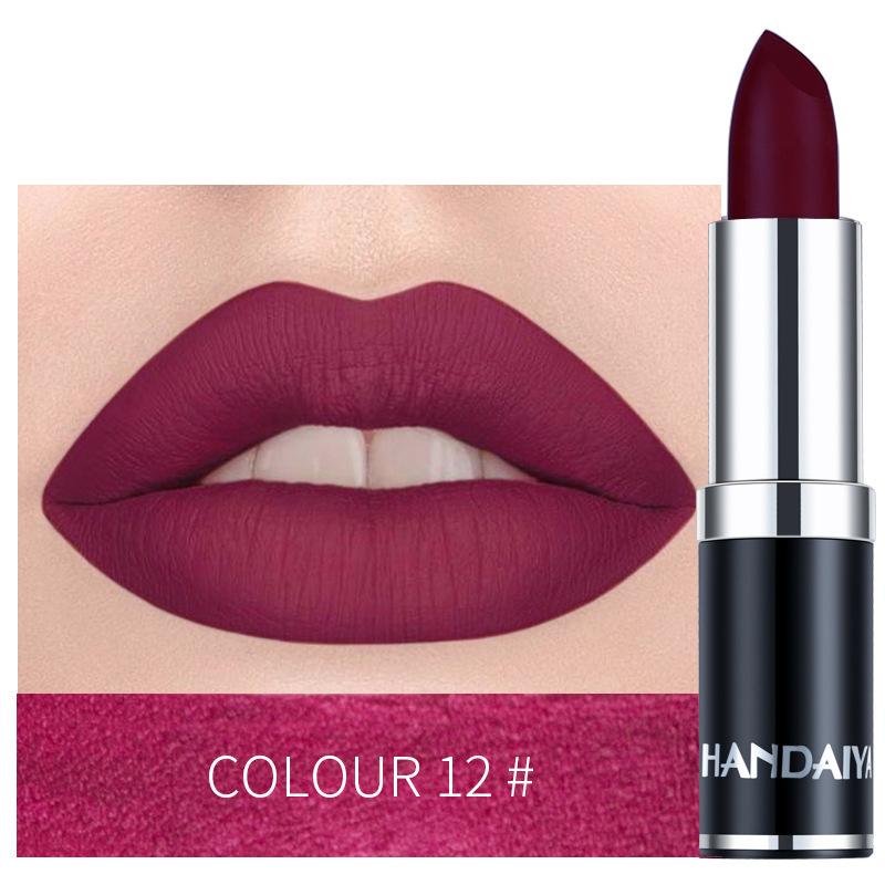Handaiyan Sexy Nude Red Brown Purple Lipgloss Matte Lip Gloss Velvety Lipstick Matte Waterproof Makeup Long Lasting Cosmetic