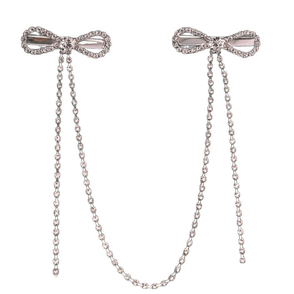 Premium Bow Pendant Hair Chain Niche Simple Rhinestone Tassel Hairpin Headgear Women'S Headdress