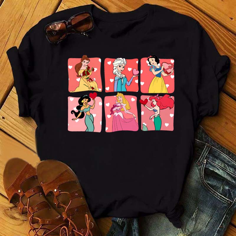 Funny Summer Disney Villains Printed Women T Shirts Round Neck Y2k Clothes Cartoon Graphic T Shirts 90s Female Tops Tees