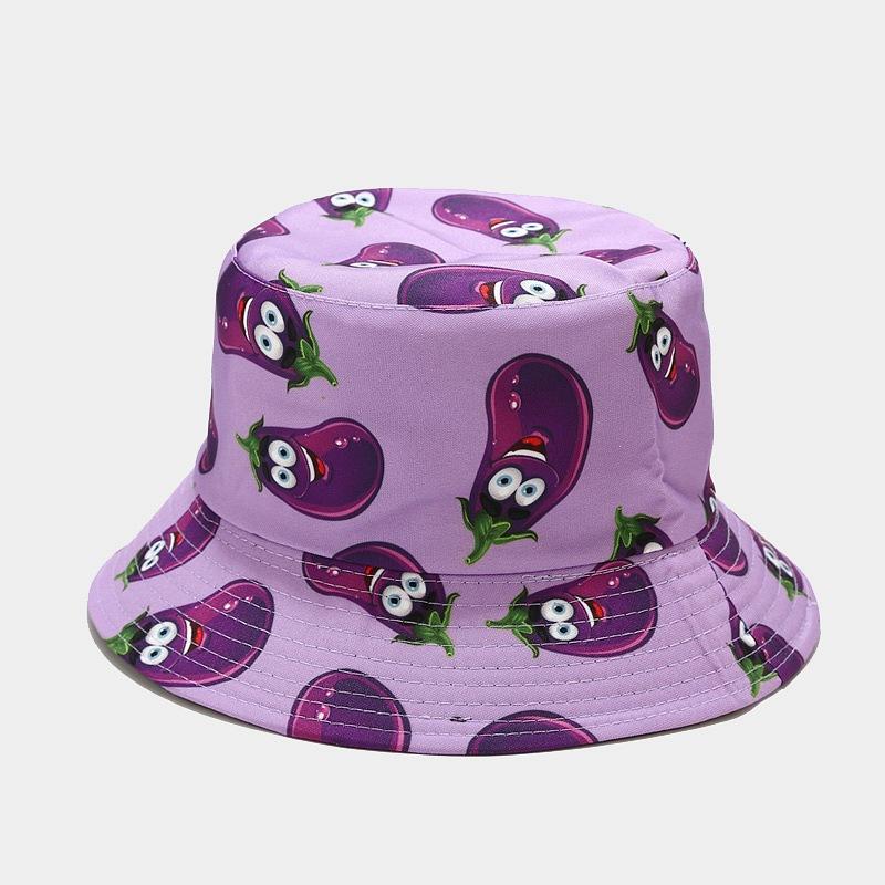 Sombrero de pescador con estampado creativo de vegetales para mujer, sombrero para el sol para exteriores, de verano, versátil