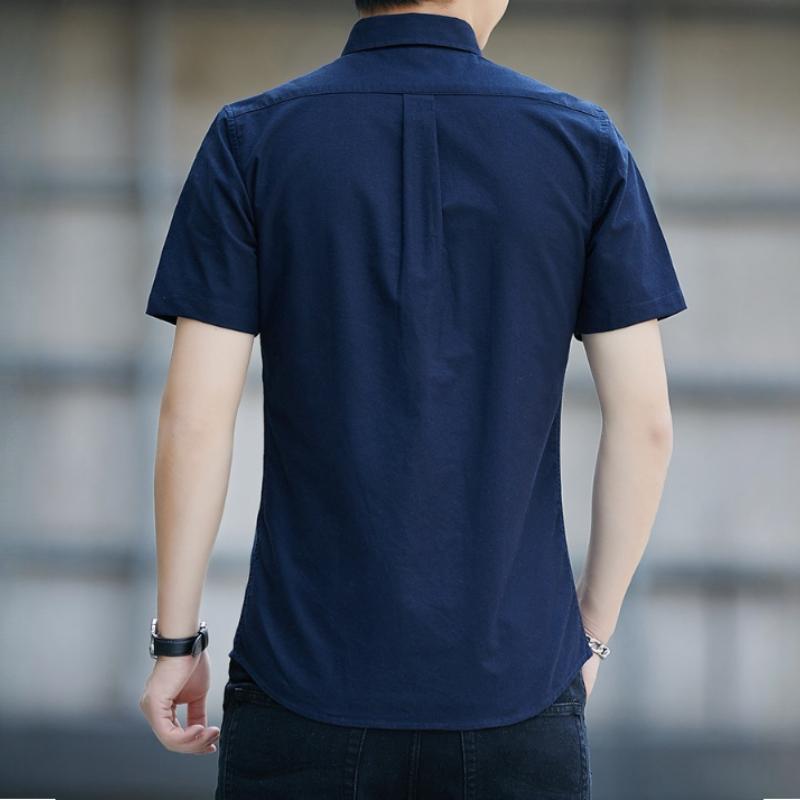 Camicia a maniche corte in seta ghiaccio da uomo estiva sottile ampia blu casual