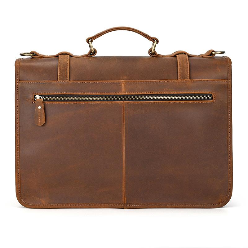 Retro British Style Briefcase, Genuine Leather Exquisite Business Men'S Bag, Crazy Horse Leather Handbag, Cowhide Commuter Computer Bag