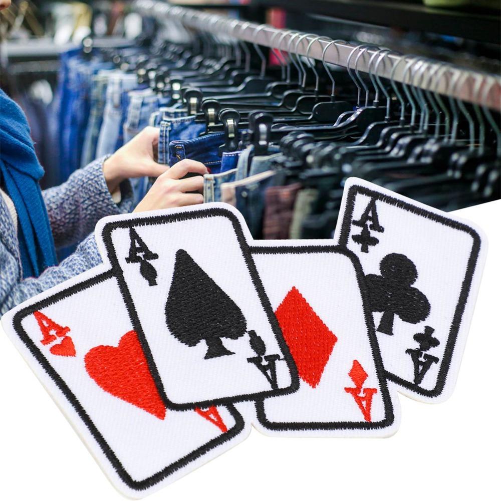 5pcs Card Suit Pattern Poker Ace Clothes Patch Fabric Sticker Sew On Applique Embroidered Applique Sewing Repair Patches