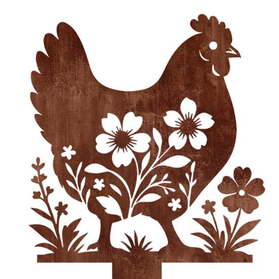Outdoor Yard Art Decor Rusty Garden Decorative Stake, Metal Chicken Sloth Pig Dog Animals Silhouette Stakes Sculpture for Patio Lawn Flower