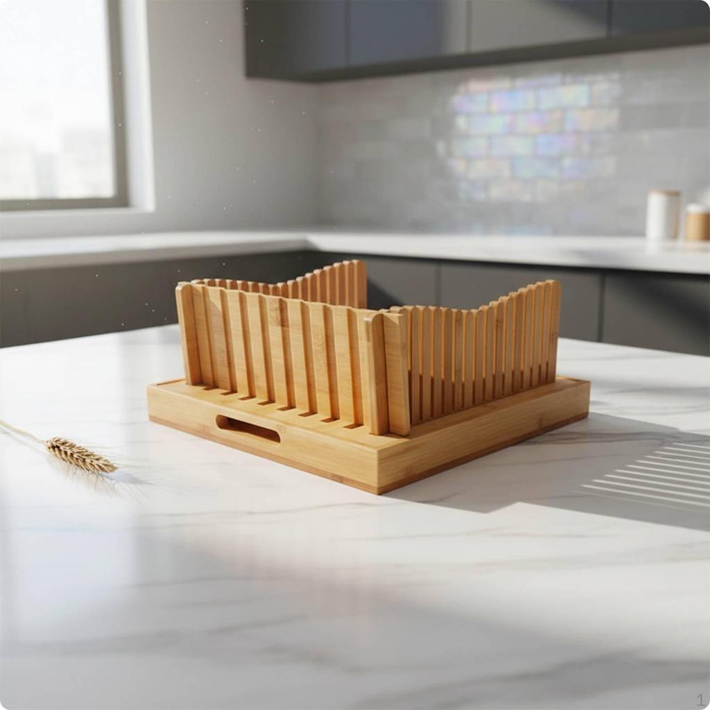Bamboo Bread Slicer Stable Cutting Slots Slicing Board with Tray Easy to Hygienic