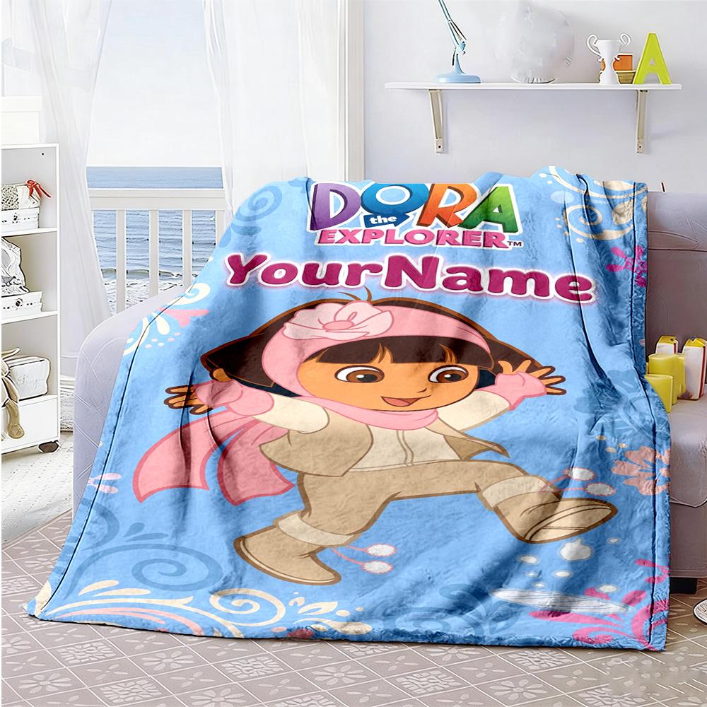 Dora Explorer Customize Your Name Blanket Multi-purpose Customizable Blanket Durable Comfort Throw For Sofa Nap Seaside Bed Four Seasons Universal