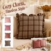 Square Throw Pillow Cover with Ruffled Edges Classic Checkered Pattern Decorative Cushion Case for Sofa Living Room Vintage Style