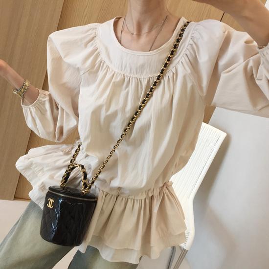 WINS Women's Long Balloon Blouse with Shirring and Cankang Design (2 Colors)