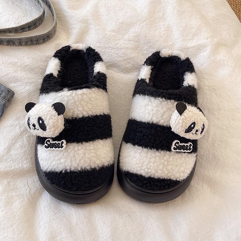 2025 Cute Cartoon Panda Women's Closed-Toe Non-Slip Cotton Slippers for Autumn & Winter