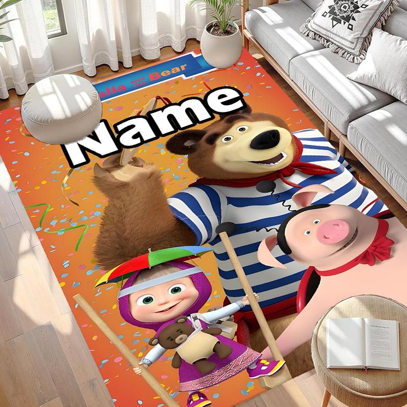 Custom Name Personalized Masha and The Bear Print Carpet, Versatile Home Decor Rug, for Playroom, Apartment, Balcony, Entryway, Hallway Gift