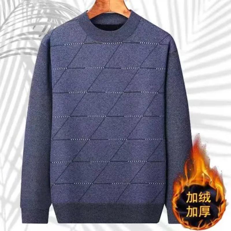 

Warm and Thickened All-in-one Knitted Winter Base Round Neck Sweater Middle-aged Elderly People with Long Sleeves L синий