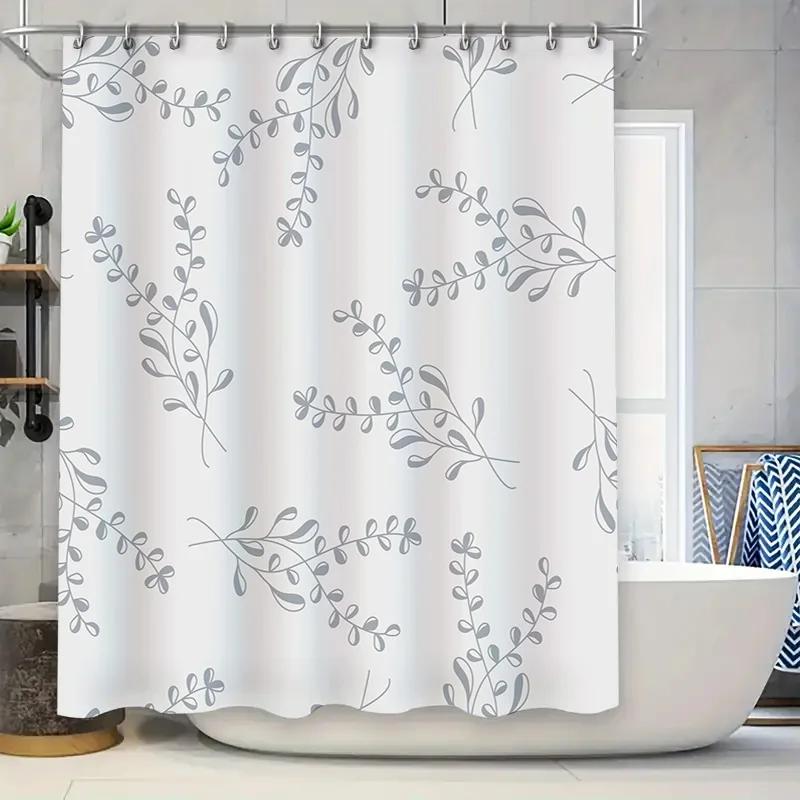 

Modern Floral Print Shower Curtain Set Polyester Waterproof Home Decor Easy Installation For Bathtub Or Poolside W60H190(CM)-1 Pcs