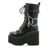 Gdgydh Plus Size 43 Spring Autumn Women Boots with Chain Wedges Platform Boots Punk Skull Goth INS Women Cosplay Shoes Combat Boots