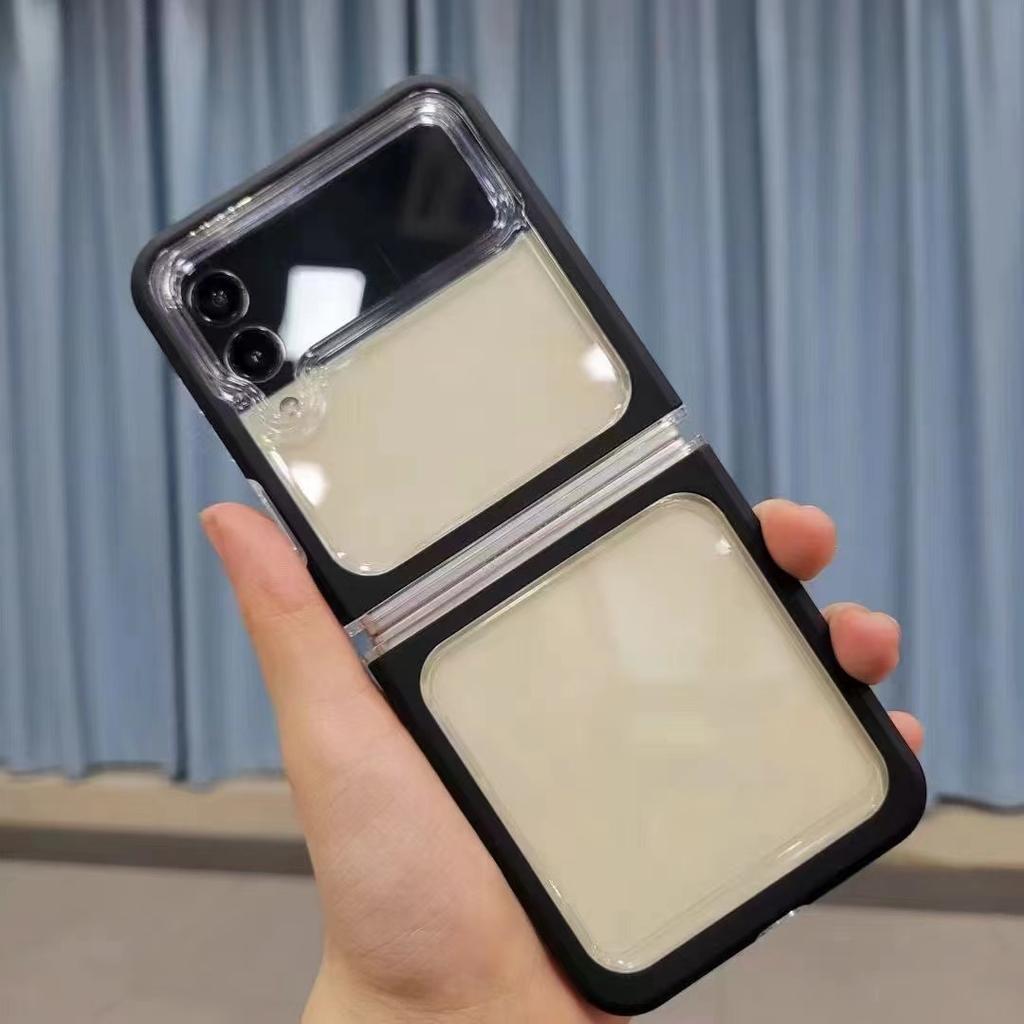 Candy Color Frame Transparent Acrylic Shockproof Phone Case For Samsung Galaxy Z Flip 3 5g Hard Clear Back Cover