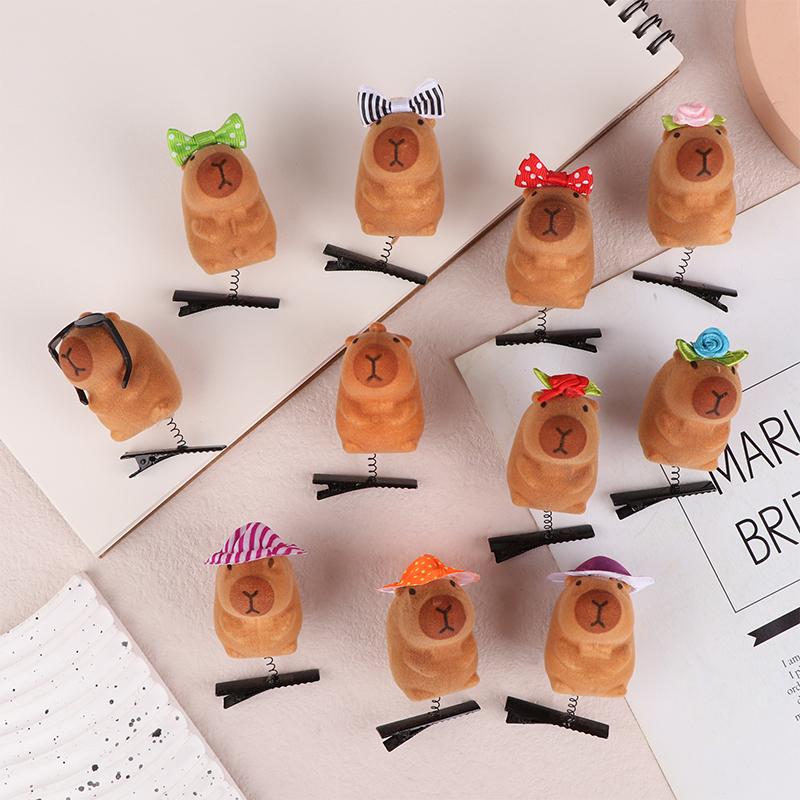 3 Stück Beflockung Lustige 3D Capybara Feder Plüsch Haarnadel Tier Lieblich Haarspange Accessoires Kopfschmuck